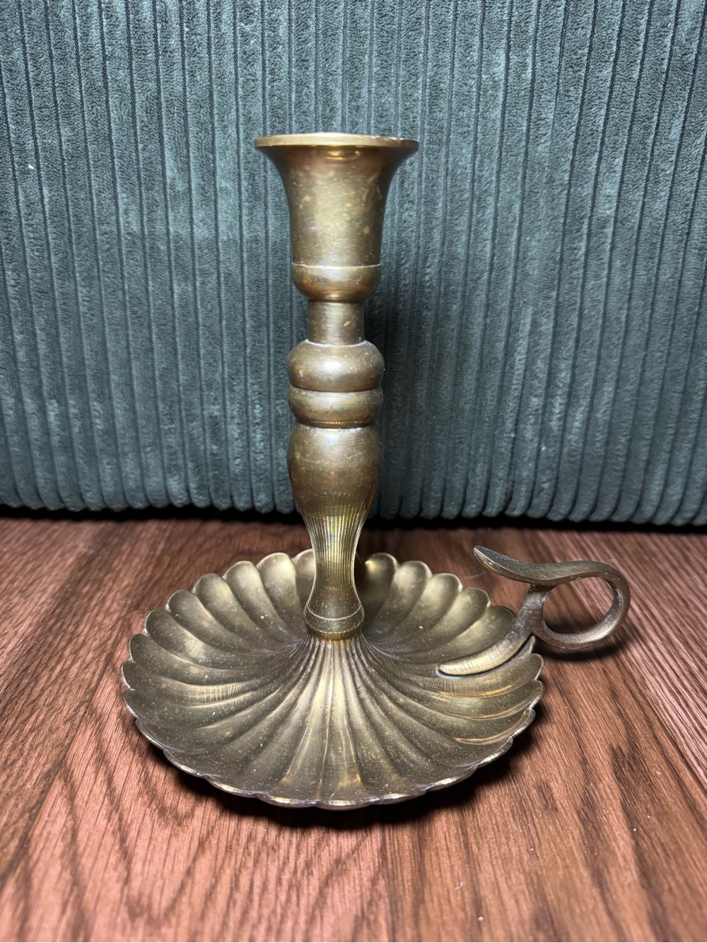 Brass Scalloped Chamberstick Candle Holder - Antique Brass Finish